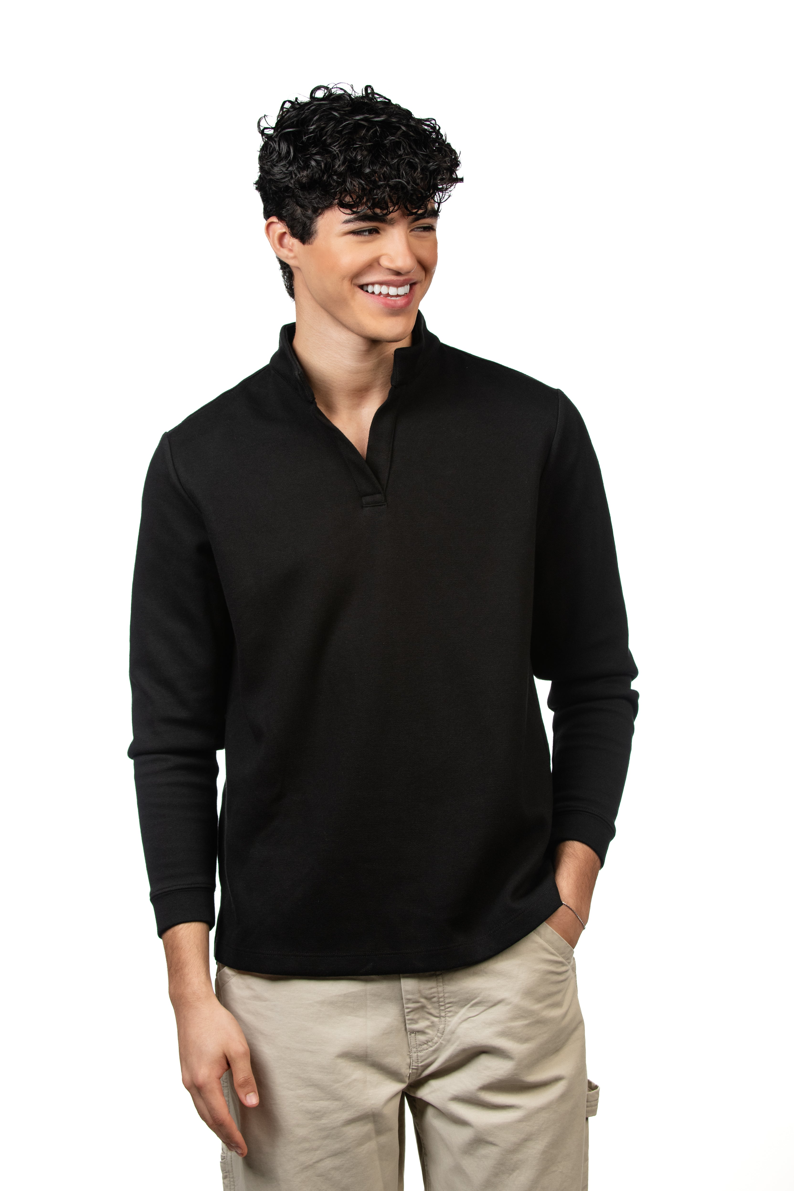 Timeclad Black Long-Sleeve Polo Shirt